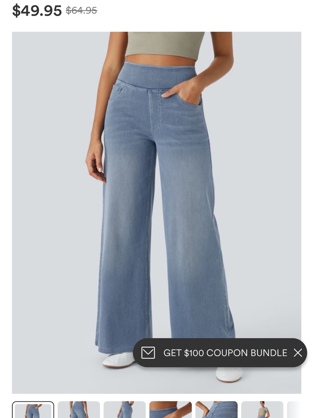 Halara Flex™ High Waisted Pockets Baggy Wide Leg Washed Casual Jeans